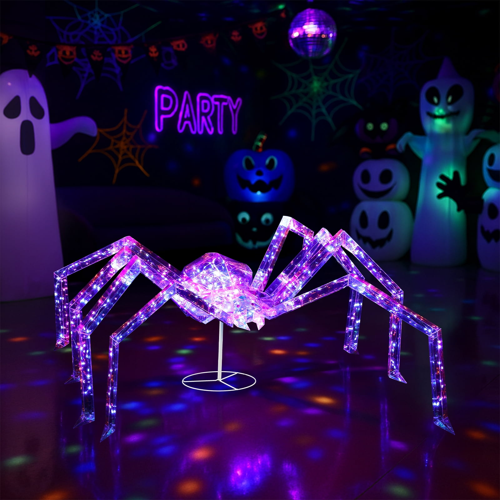 3FT Halloween Decorations Light Up Spider, Outdoor Halloween Decor Lighted Iridescent Spider, Weather Proof Pre-lit Spider with 340 LED Lights, for Front Yard Porch Gardens Lawns Party