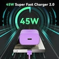 thumbnail image 4 of 45W Super Fast Charger Type C 2Pack USB C Fast Charging Block Wall Charger with 2*6.6FT Android Phone Charger Cable Compatible with Samsung Galaxy S25/S24/S23/Ultra/S25/S24/S23/Plus/Purple, 4 of 7