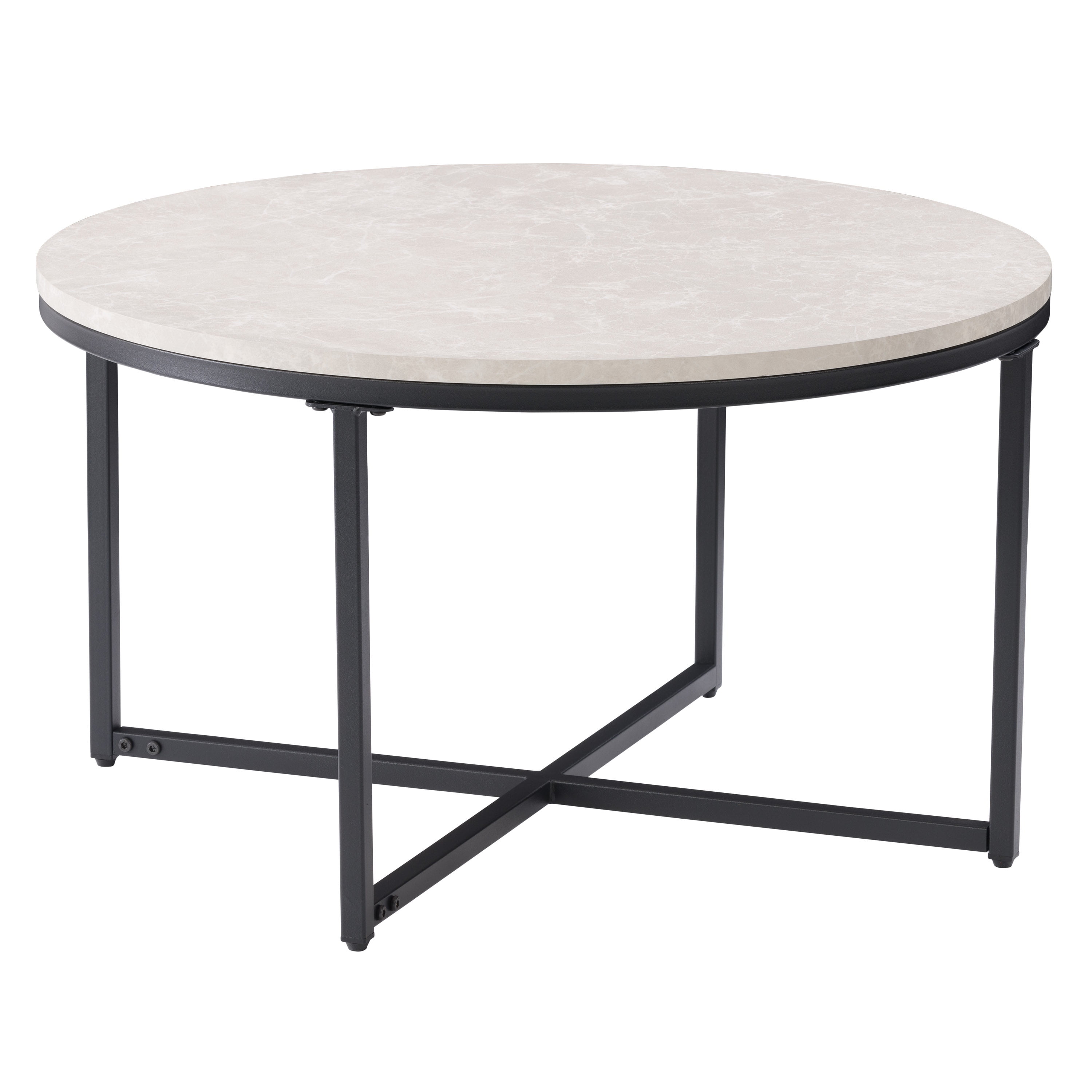 Table basse d'intérieur Ayla en marbre gris CorLiving avec plateau en bois d'ingénierie et pieds en fer noir