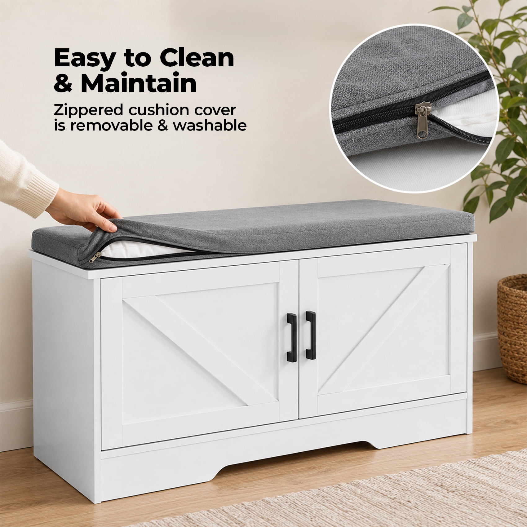 Alvantor 2-Tier Wooden Shoe Storage Cabinet with Padded Cushion and Adjustable Shelves