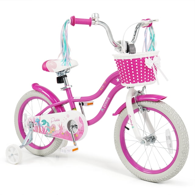 Gymax Vélo pour Enfants 16 Pieds' avec Roues Stabilisatrices, Freins à Rétropédalage à Main, Selle et Guidon Ajustables
