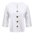 thumbnail image 4 of Womens Tops 3/4 Sleeve Cotton Linen Button Down V Neck Casual Loose Fit Shirts & Tops Comfortable Skin-Friendly Breathable Perfect For Work Daily Travel Beach 4Xl Sweaters For Women, 4 of 5