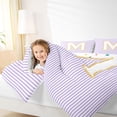 thumbnail image 4 of Feelyou Cartoon Initial Letter Full Size Comforter Sets, Kawaii Monogrammed M Bedding Comforter Set, Dreamy Purple Stripes Reversible Bedding Sets, Super Cozy Room Decor, 3 Pieces, 4 of 8