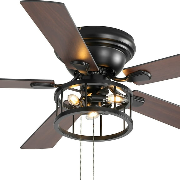 Breezary 52-in Black Flush Mount Industrial Indoor Ceiling Fan with Pull Chain (5-Blade)