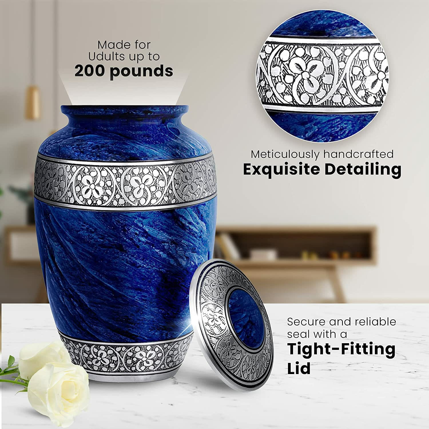 Ample Cremation Urn-Handcrafted Cremation Urn with Heart Motif-Funeral Urn-Model Urn-Urn for Ashes-Adult Urn-Urn for Human Ashes