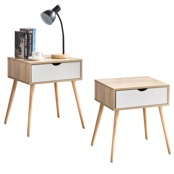 End Table Set of 2，Side Table with 1 Drawer Accent Table，Antifalling