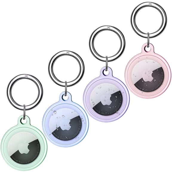 GOSCHE Airtag Holder 4 Pack Apple Airtag Keychain Waterproof Airtag Case for Dog Collar Kids Bag Luggage 4 Colors