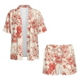 thumbnail image 4 of FKEKYI Red Rose Flower Print Womens Summer Short Set 2 Piece Sets Vacation Outfits Open Front Shirt Top & Shorts with Elastic Waist Beachwear Lounge Set, S, 4 of 7