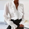 thumbnail image 6 of Women'S Solid Color Casual Blouse Stand Collar Long Sleeve Ruffle Trim Shirt Elegant Top White XXL, 6 of 8