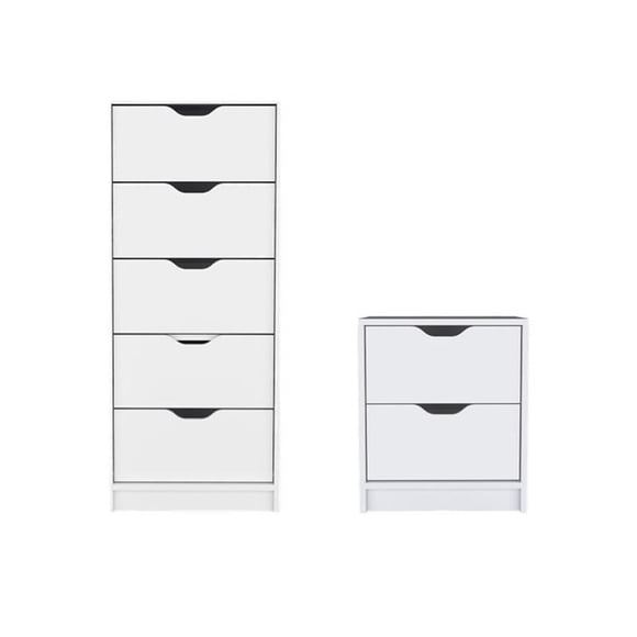 Pemberly Row Set of 2 Engineered Wood Dresser & Nightstand in White