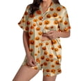 thumbnail image 3 of XINPING Halloween Pajama Sets for Women Whimsical Halloween Printed Pajama Notched Collar and Short Sleeves Cozy Home Loungewear In Short Pants for Fall and Holidays XL, 3 of 8