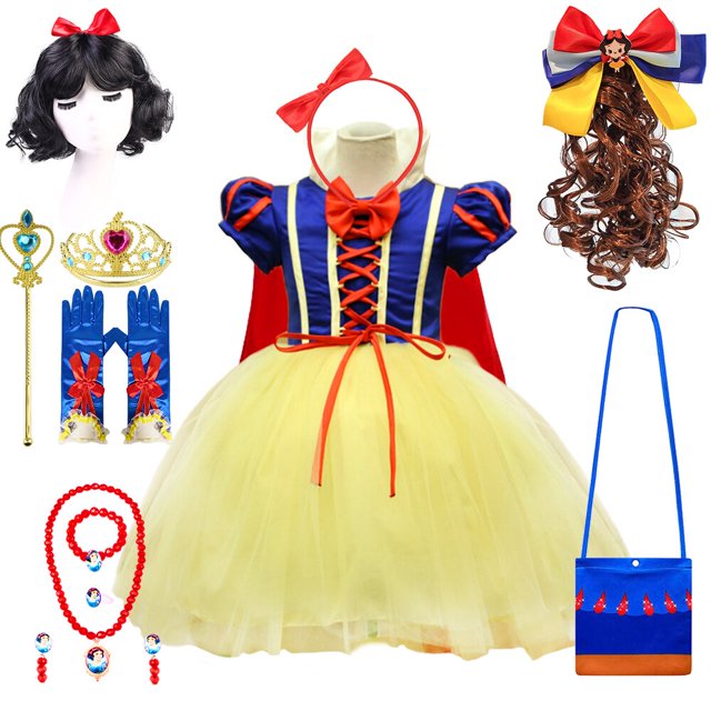 Vestido clásico de fantasía de Blancanieves para niñas, disfraz de princesa de Carnaval de Halloween, tutú de tul esponjoso, peluca para niños Fivean unisex