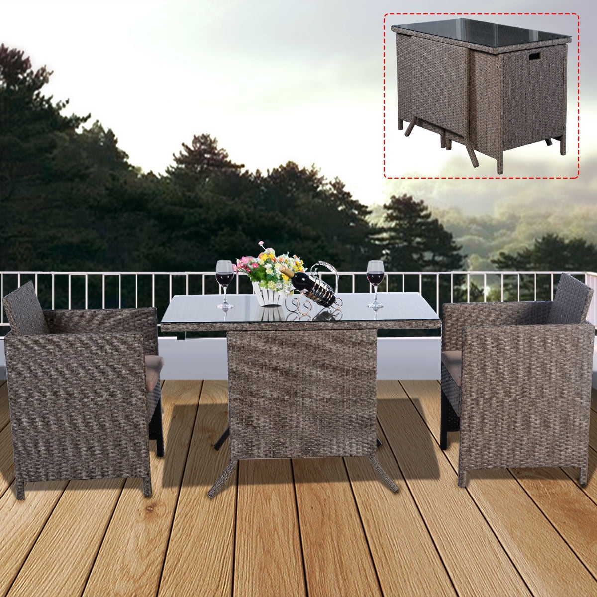 Costway 3 PCS Piece Cushioned Armrest Outdoor Wicker Patio Set Garden Sofa Light Brown by Costway