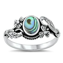 CHOOSE YOUR COLOR Vintage Flower Abalone Ring .925 Sterling Silver Band Jewelry Female Male Size 7