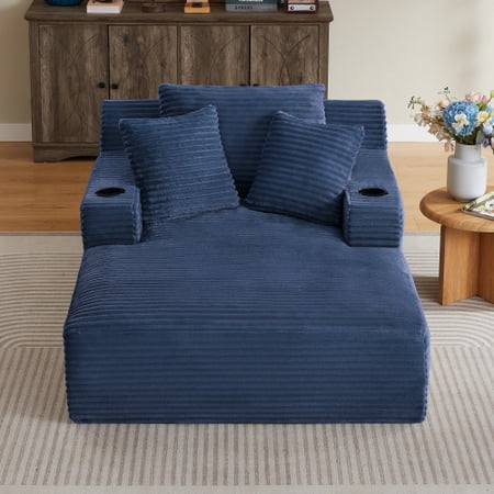 YWEN Corduroy Upholstered Chaise Lounge Chair Indoor Sofa Chaise with Spring Sponge Structure Reclining Sofa with Ergonomic Design for Living Room and Office