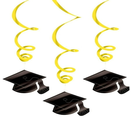 Graduation Foil Swirl Yellow Decorations (Each)