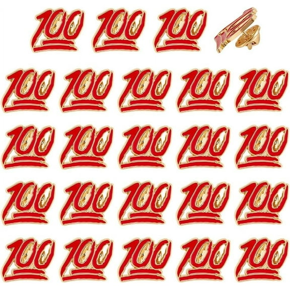 24 Pcs One Hundred Lapel Pin Red Golden 100 Points School Enamel Pin Reward Pins for Students Employee Merit Award Badge Alloy Brooch for School Companies Employees Graduation Gift