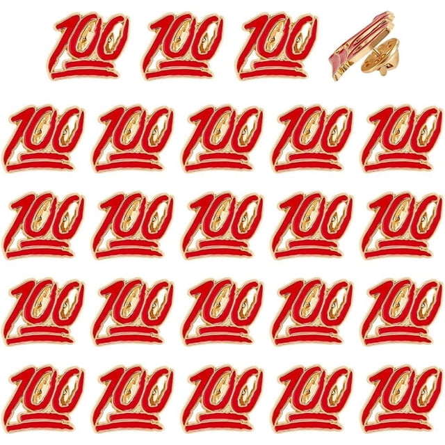 24 pines de solapa de cien puntos, rojos y dorados, pin esmaltado escolar, pines de recompensa para estudiantes, insignia de mérito para empleados, broche de aleación