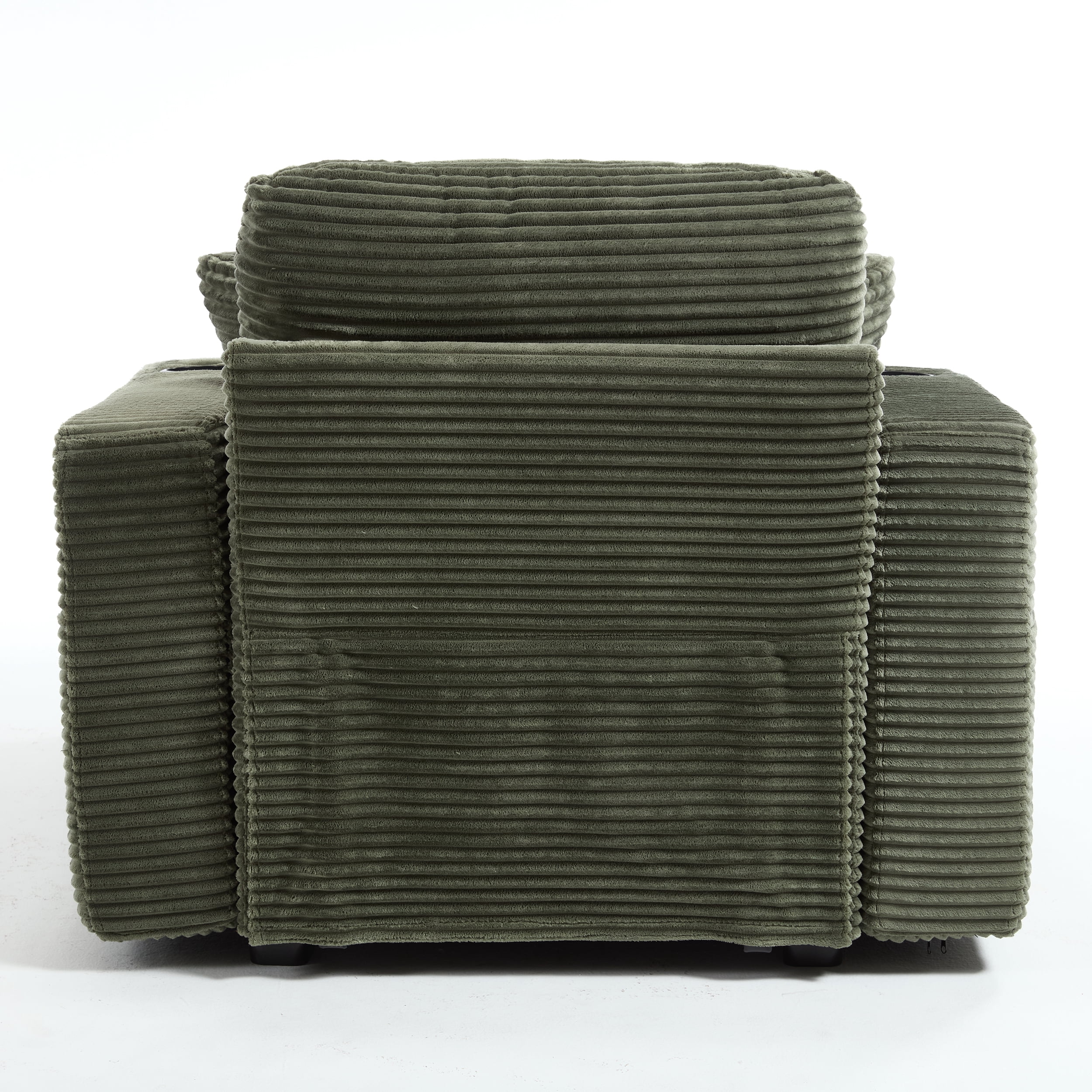 Leumius Chaise Lounge Sofa with Magazine Pocket and Double Cup Holder - Removable Cushions, Ergonomic Corduroy Sofa with Deep Seat, Perfect for Living Room or Home Office,Green.