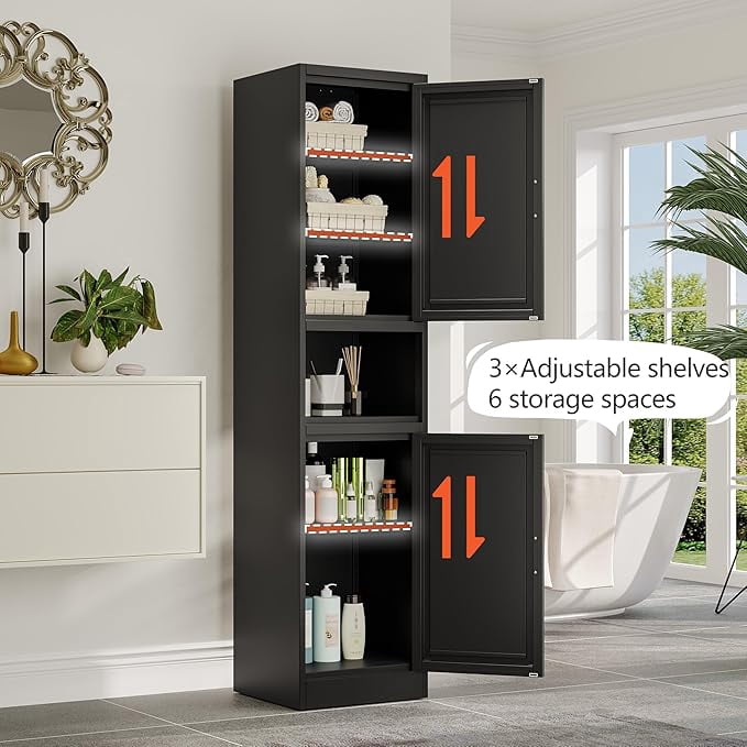 19.7"W Freestand Metal Tall and Thin Narrow Storage Cabinet for Kitchen Bathroom Living Room