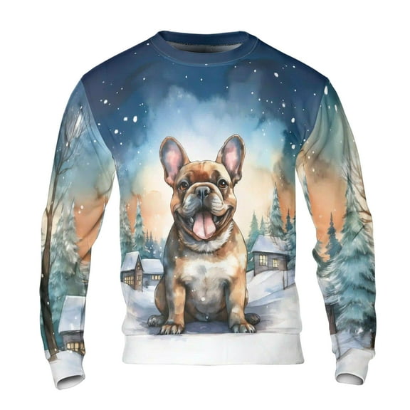 Hello Winter French Bulldog Welcome Snowy Night Watercolor Vintage All Over Print 3D Sweatshirt Unisex Merch Dog Lover Gifts - 01011