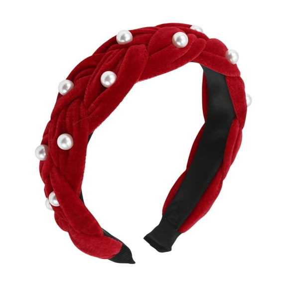 Unique Bargains 1 Pc Fashion Weave Faux Pearls Headbands for Women Red