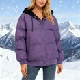 thumbnail image 2 of ClodeEU Womens Hooded Down Jacket ,Winter Warm Thicken Puffer Coats ,Casual Loose Zip Up Padded Quilted Coat Purple,Womens Plus L, 2 of 7