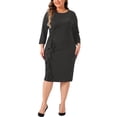 thumbnail image 2 of Vestidos de cóctel para mujeres de talla grande Agnes Orinda para el Día de San Patricio, vestido midi lápiz bodycon vintage con volantes de manga 3/4 1X Negro, 2 of 6