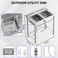 thumbnail image 2 of Stainless Steel Utility Sink - Commercial Restaurant Freestanding Dual Bowl Laundry Sink, NSF Certified, Outdoor Camping Set, for Garage, Restaurant, Backyard (36in), 2 of 7