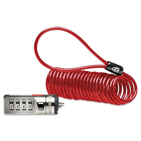 Kensington Portable Combination Laptop Lock, 6ft Steel Cable, Red