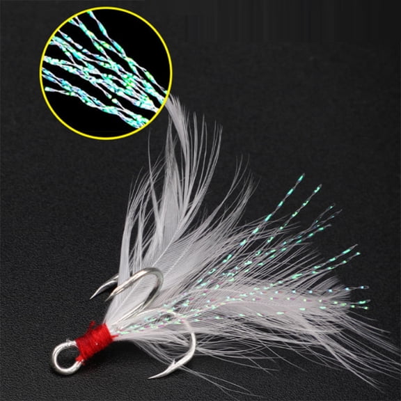 50 Pack Treble Hooks With Feathers 4# 6# 8# 10# 12# Fishing Hooks