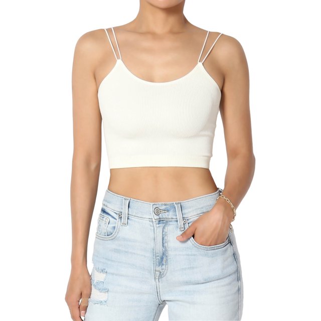 TheMogan Women's Solid Spaghetti Straps Ribbed Seamless Stretch Crop Cami Tank Top