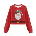 thumbnail image 4 of COEQINE Crop Top for Girls Short Length Long Sleeve Sweatshirt, Fall Winter Crewneck Pullover, Cute Casual Loose Fit Tops for Kids 13-14 Years, Santa Claus Green Red, 4 of 7