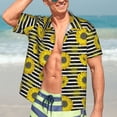 thumbnail image 7 of Fuzoiu Sunflowers On Black And White Stripes Print Hawaiian Shirt for Men, Summer Beach Casual Short Sleeve Button Down Shirts, Men’s Beach Summer Shirts with Pocket,X-Large, 7 of 7