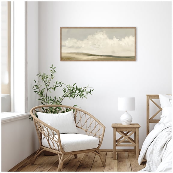 Kate and Laurel Framed Canvas Wall Art Print Whispering Meadows I Panel by Amy Lighthall, 40 x 18 Sylvie Beaded Rustic Natural Frame, Rustic Farmhouse, Landscape Art for Wall Decor