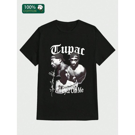 ALL EYEZ ON ME Pattern T-Shirt Casual Print, Comfortable and Versatile, Letter Pattern Pure Cotton 220g Printed T-shirt 100% Cotton