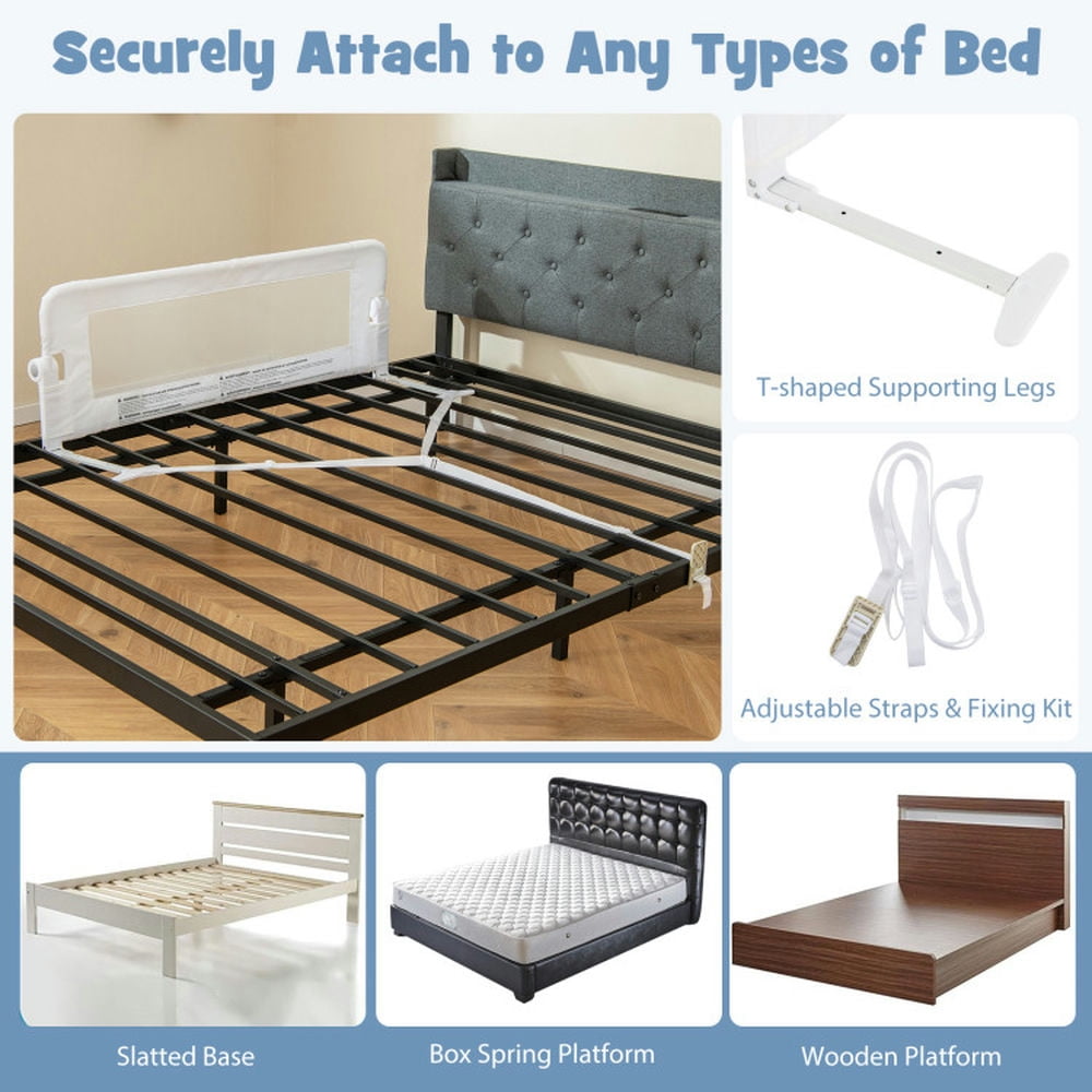 Spaco Foldable Bed Rail Swing Down Baby Bed Guard Rail-White, Baby Bassinet, Easy to Fold and Carry Travel Bassinet
