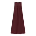 thumbnail image 6 of Usmixi Summer Beach Dress 2022 Casual Women Crewneck Short Sleeve Solid Loose Shift Midi Sun Vintage Cotton Linen Pocket Dresses Wine XXXXL, 6 of 6