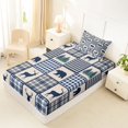 thumbnail image 4 of Manfei Wild Animal Deer Plaid Twin Sheets,Navy Check Pine Bedding,3pcs,1 Fitted Sheet and 1 Pillowcase, 4 of 6