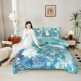 thumbnail image 4 of jejeloiu Bohemian Peacock Bedding Comforter Set,Vinatge Floral Flowers Twin Comforter Sets,White Cyan Bedding Set For Teens,Super Cozy Room Decor Reversible,2-Piece, 4 of 8