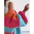 thumbnail image 6 of Women Oversized Cardigan Sweaters Open Front Color Block Lantern Long Sleeve Striped Knit Outwear Coats Rose Red S, 6 of 8