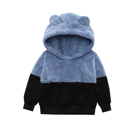 

OlLIGET Boys Girls Winter Coat Children s Baby Hooded Sweater Color Matching Cute Warm Plush Baby Jacket Pullover