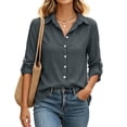 thumbnail image 2 of TGSLY Women's Roll Tab Long Sleeve Linen Tops Collared Button Down Office Shirts Relaxed Dressy Casual Curved Hem Solid Color Blouses XL, 2 of 9