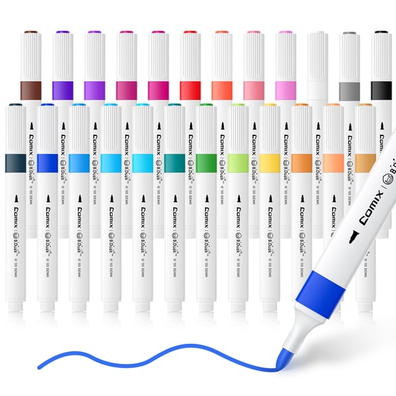 Comix 24 Colors Triangular Barrel Water-Based Acrylic Marker, Art Marker for Painting Stone Ceramic DIY Art