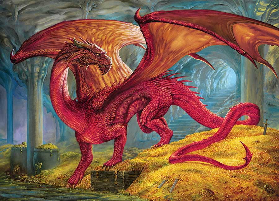 Cobble Hill Anne Stokes Dragon’s Lair 1000 pc Jigsaw Puzzle Dragon Treasure 