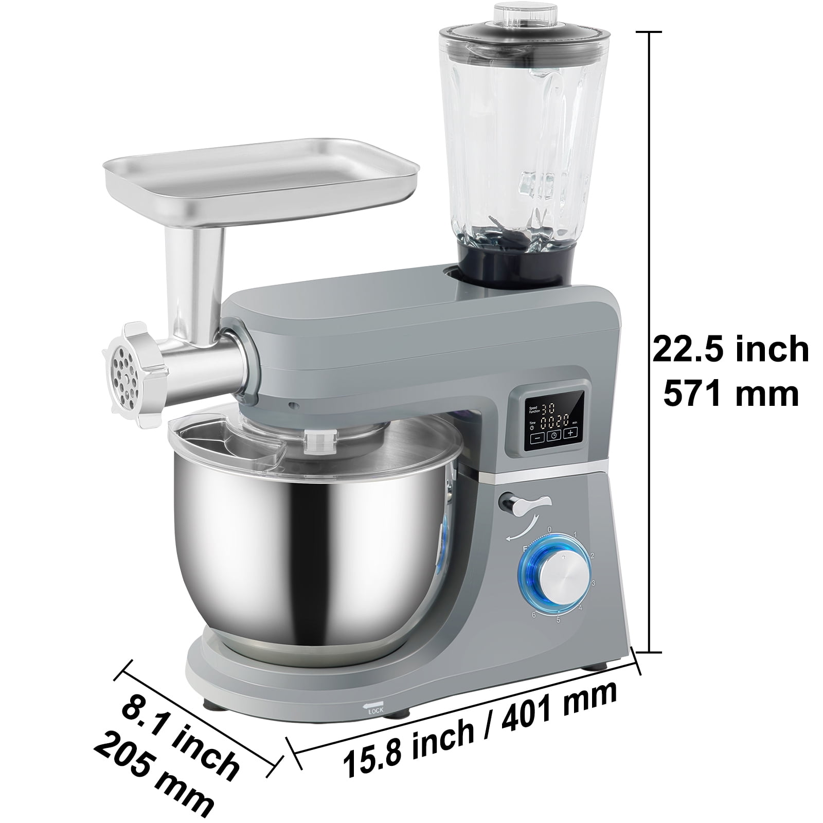 SKYSHALO 660W Stand Mixer 7.4Qt 6-Speed Tilt-Head Dough Mixer with Grinder Juicer