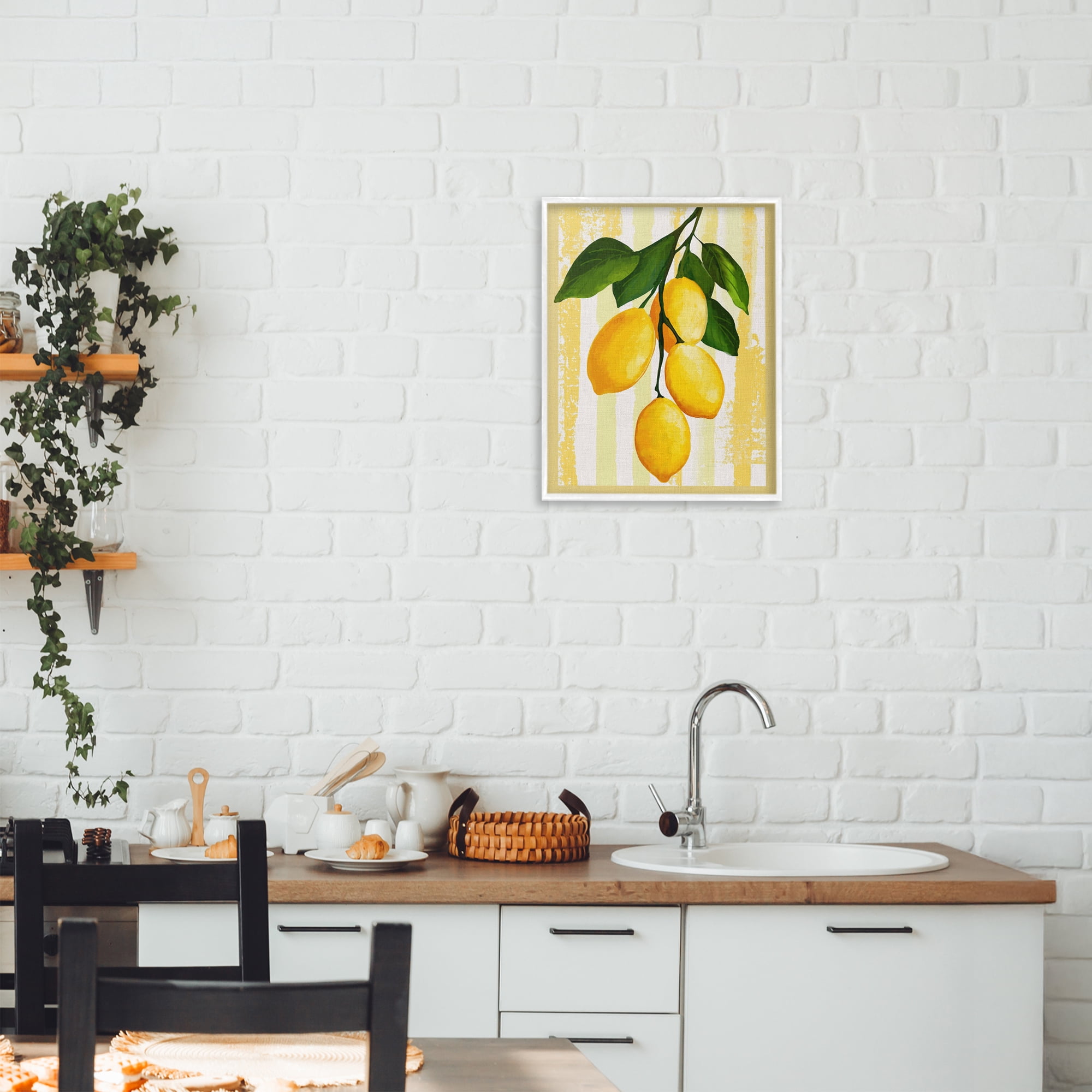 Stupell Industries Lemons on Green Branch White Framed Giclee Art, design by Yen