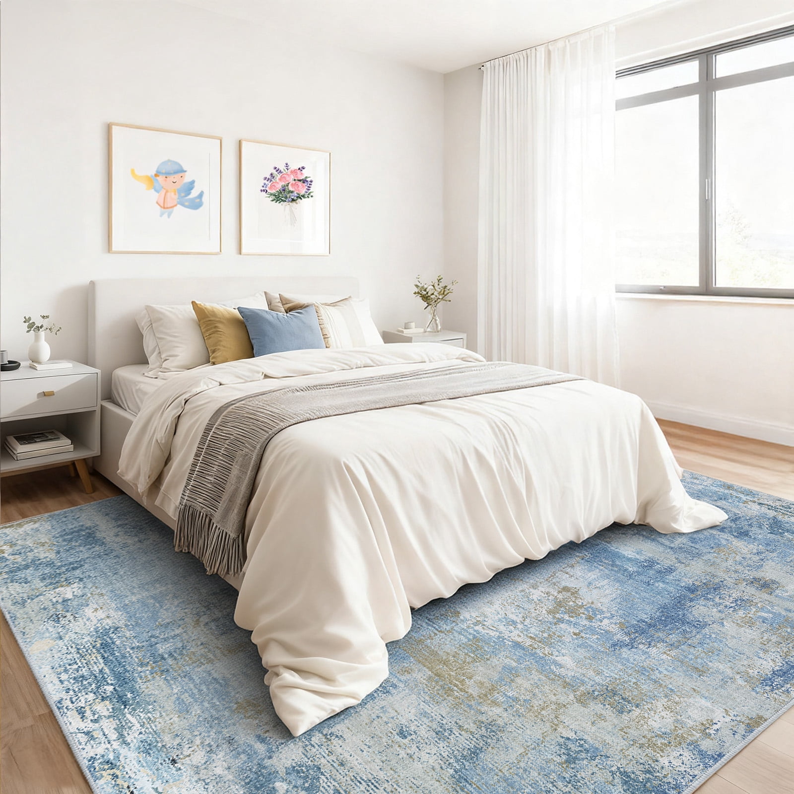 CHITOOMA 6'x9' Area Rugs for Living Room, Machine Washable Abstract Distressed Rugs Indoor Neutral Carpet Rugs for Bedroom Dining Room Office with Non-Slip Backing, Stain Resistant Non-Shed