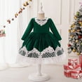 thumbnail image 2 of Odeerbi Niñas Encaje Terciopelo Vestidos Otoño Invierno Manga Larga Arco Princesa Vestido Navidad Plisado Ballet Cuello Redondo Franela Vestido, 2 of 8