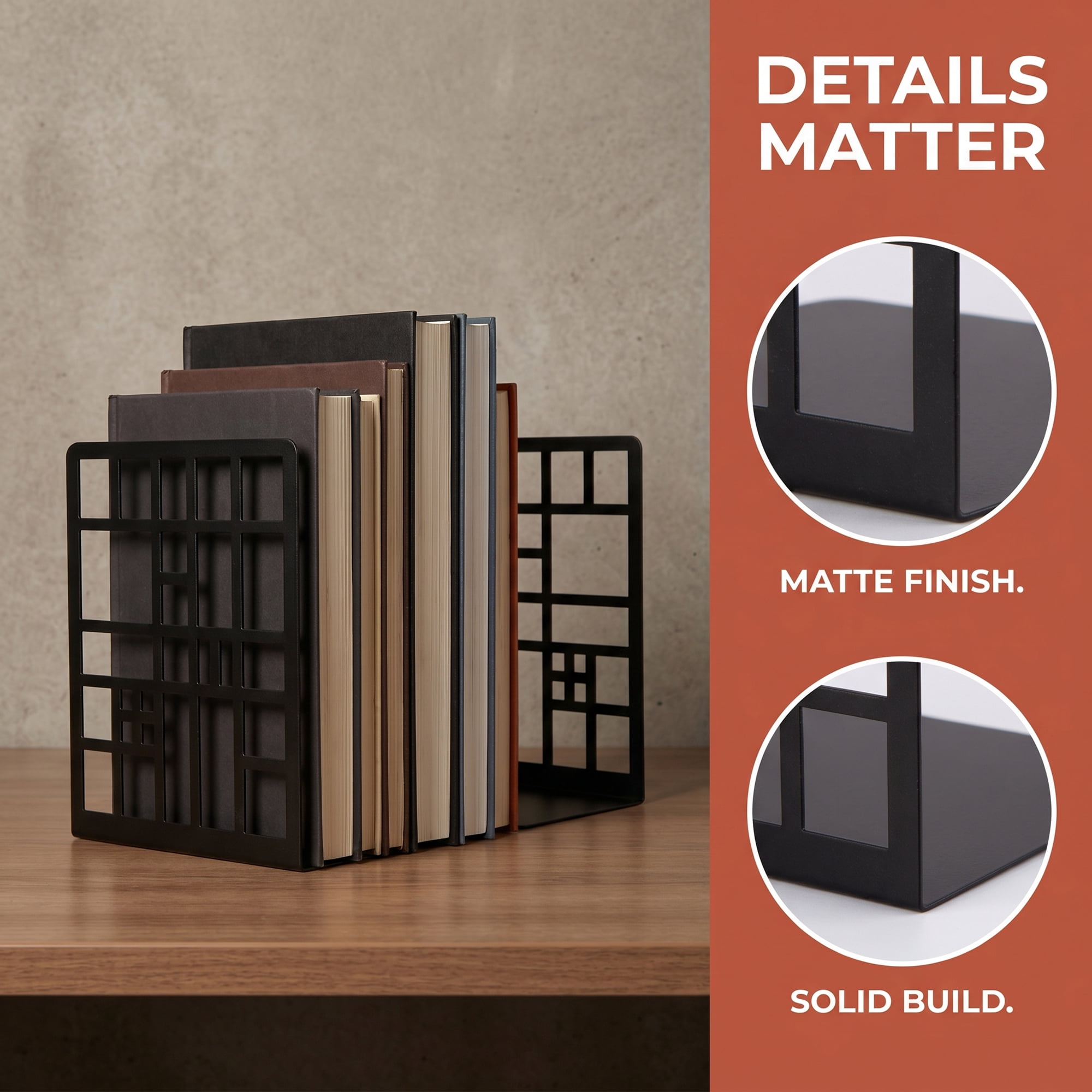 Unique Bargains Geometric Metal Bookends Decorative Book Ends for Shelves Black  Style A 4.7"x3.7"x6.7"